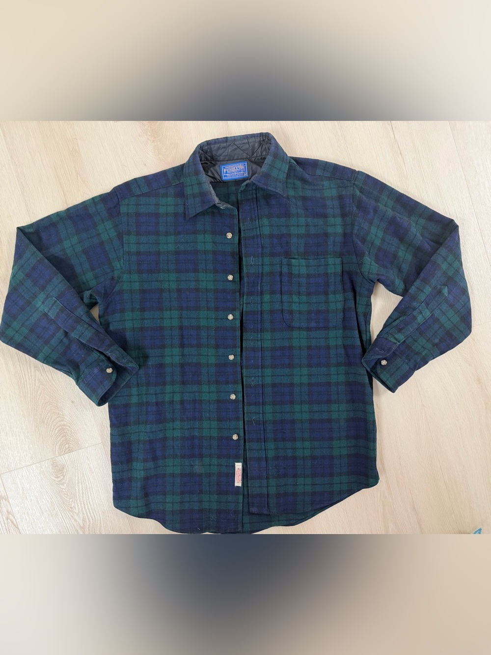Vintage 60sPendleton Wool Lodge Shirt Black Watch Tartan Plaid Button Up Men's M